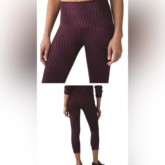 Lululemon Wunder Under Crop (HR) *Full-On Luon Shifted Horizon Red Grape Black - Picture 1 of 3